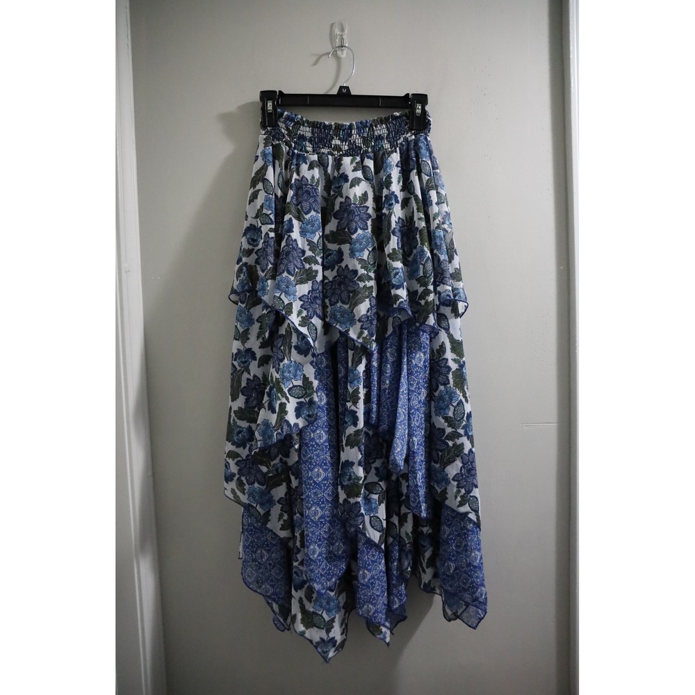 MISA Los Angeles Zoe Skirt Floral Print Handkerchief Hem‎ Smocked Maxi SIZE XS